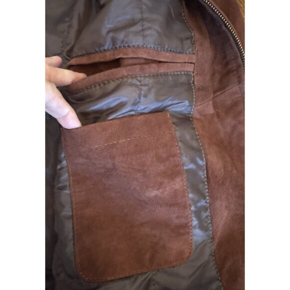 Vintage Suede Leather Rich Brown Bomber Jacket Men's L Coat - Picture 7 of 16